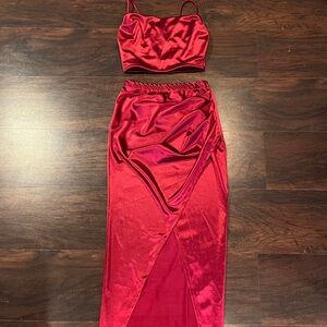 Windsor two piece satin maroon set